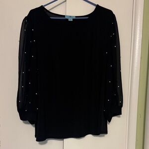 CeCe Black Blouse with Sheer Sleeves